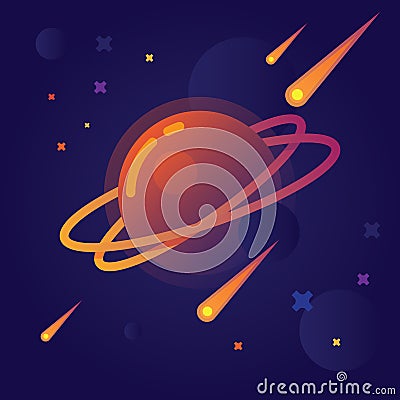 Vector illustration of bright planet in space around the comet and stars Vector Illustration