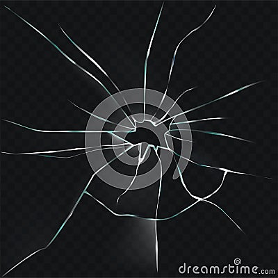 Vector illustration of a broken, cracked, cracked glass with a hole Vector Illustration