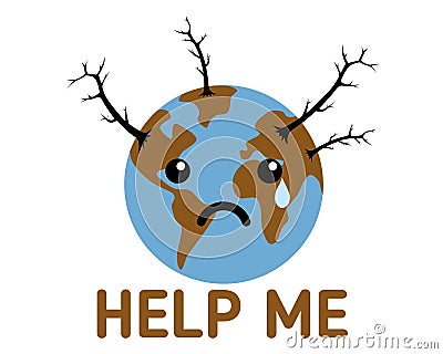 vector illustration of broken earth, asking for help with sad face Vector Illustration