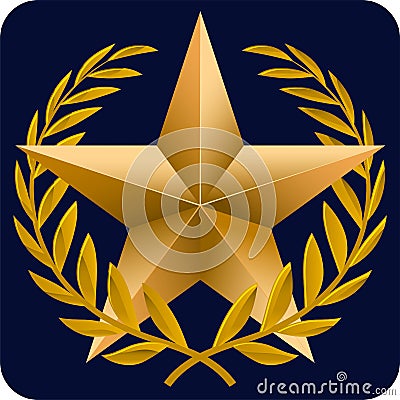 Bronze medal star over metallic laurel wreath. Vector Illustration