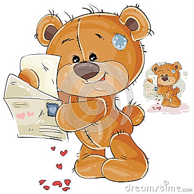 Vector illustration of a brown teddy bear holding in its paws received love letter Vector Illustration