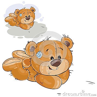 Vector illustration of a brown teddy bear lies on the floor on his stomach Vector Illustration