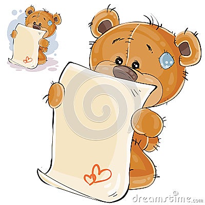 Vector illustration of a brown teddy bear misses and wrote a love letter Vector Illustration