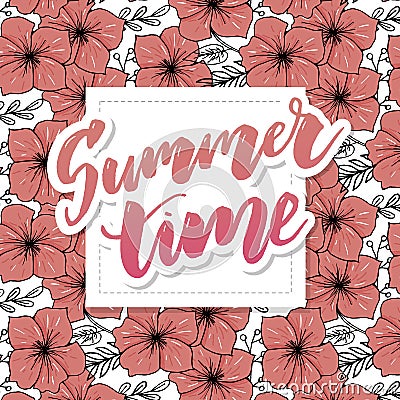 Vector illustration: Brush lettering composition of Summer Vacation isolated on white background slogan Cartoon Illustration