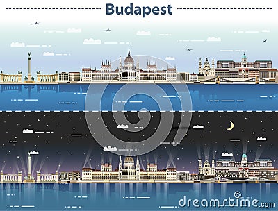 Vector illustration of Budapest city skyline at day and night Vector Illustration