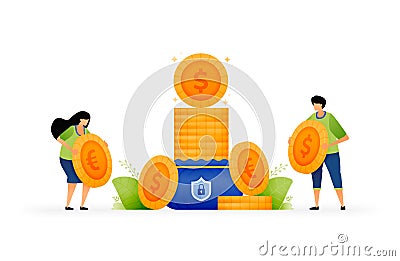 Vector illustration of building savings together. Power of smart saving for a better future. Collaboration in stacking up for Vector Illustration