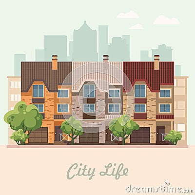 Vector illustration with buildings, detached house Vector Illustration