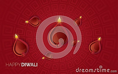 Illustration of burning diya on Happy Diwali Holiday background Vector Illustration