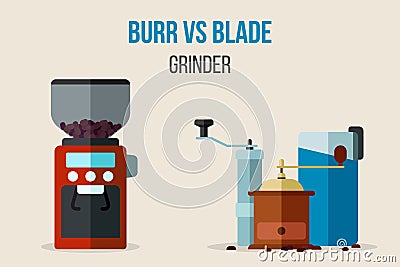 Burr vs blade grinders Vector Illustration