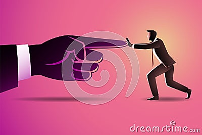 Vector illustration of business concept, businessman push against pointing giants forefinger Vector Illustration