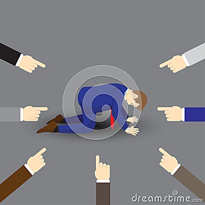 Businessman Kneeling And Others Pointing At Him Stock Photo