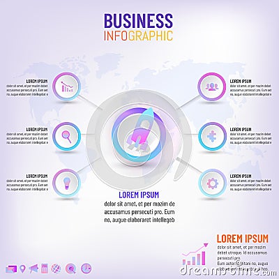 Business creative concept infographic with 6 options, steps, processes. Vector illustration Cartoon Illustration