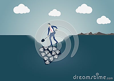 Vector illustration of business man digging for diamonds. Concept for search and find or business success Vector Illustration