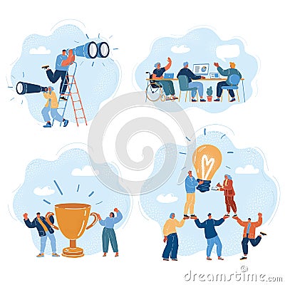 Vector illustration of Business people. Team in work and winning, Team, teamwork, Idea, winner, research, investigations Vector Illustration