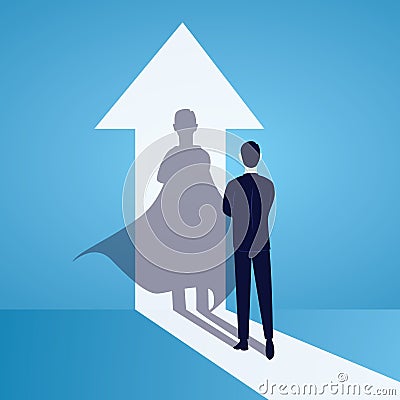 Vector illustration. Business power concept. Businessman standing in front of his own muscular shadow Vector Illustration