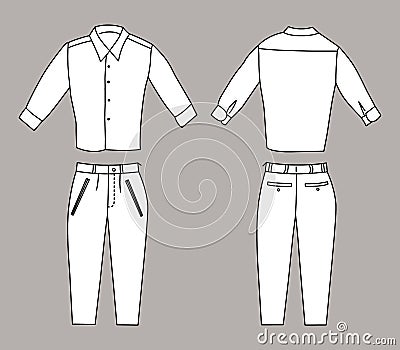 Vector Illustration of Business Shirt and Pants, Front and Back Views Vector Illustration