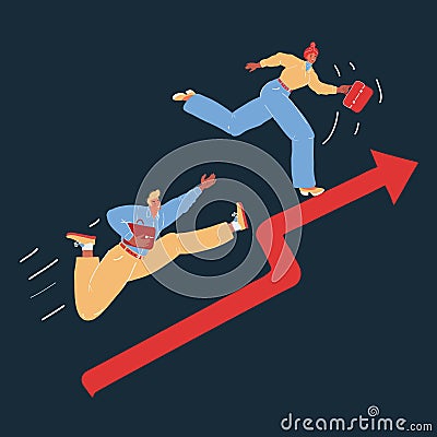 Vector illustration of Business team running on red arrow on dark backround. Vector Illustration