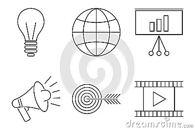 Vector illustration business webinar and online education outline internet trainings icons. Vector Illustration