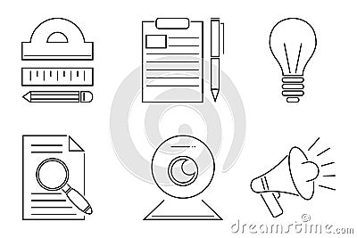 Vector illustration business webinar and online education outline internet trainings icons. Vector Illustration