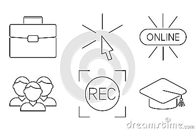 Vector illustration business webinar and online education outline internet trainings icons. Vector Illustration