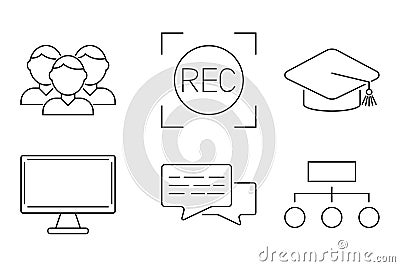 Vector illustration business webinar and online education outline internet trainings icons. Vector Illustration