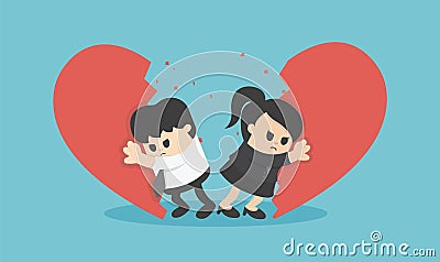 Vector illustration businessman break up relationship broken heart couple man woman fight Vector Illustration