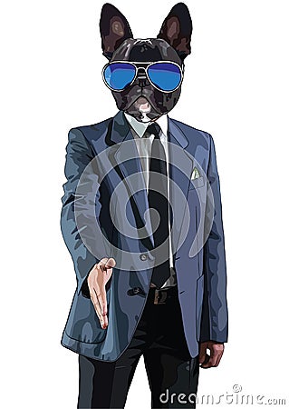 Vector illustration of businessman man in a jacket with a dog`s Vector Illustration