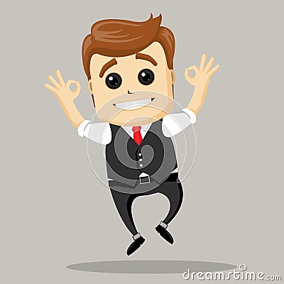 Vector illustration. Businessman shows OK. Happy businessman. Vector Illustration