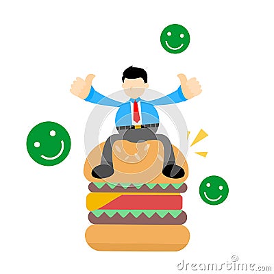 businessman worker and giant burger food smile nice feedback icon flat cartoon doodle design vector illustration Vector Illustration