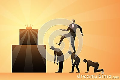 Vector illustration of businessman stepping on colleague's back to climb higher for reaching a crown Vector Illustration