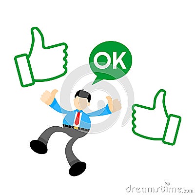 Vector illustration businessmen give a thumbs up and green thumb icon flat design cartoon style Vector Illustration