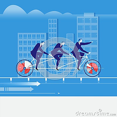 Vector illustration of businessmen riding tandem bike in flat style Vector Illustration