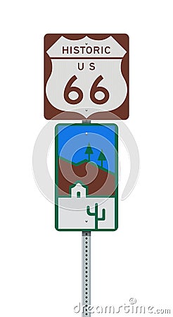 Byway Historic Route 66 road signs Cartoon Illustration