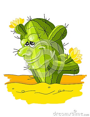 vector illustration cactus grows in the desert Cartoon Illustration