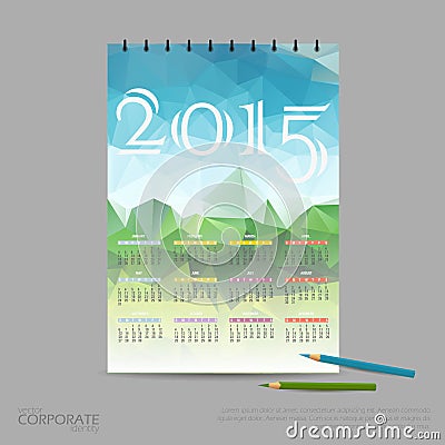 Vector illustration calendar for 2015. Brand identity company style template. Cartoon Illustration