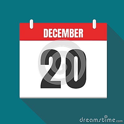 Vector illustration. Calendar icon. Calendar Date - Desember 20. Planning. Time management Cartoon Illustration