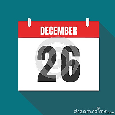 Vector illustration. Calendar icon. Calendar Date - Desember 26. Planning. Time management Cartoon Illustration