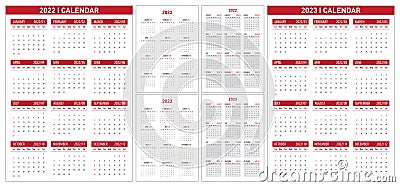Vector illustration of calendars for 2022 and 2023, start of week on Sunday, minimalist style diary template Vector Illustration