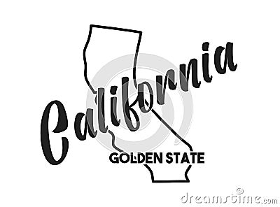 Vector illustration of California. Nickname Golden State. United States of America outline silhouette. Hand-drawn map of USA Cartoon Illustration