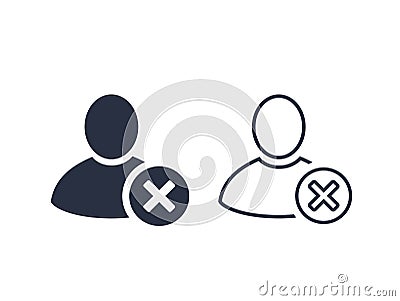 Vector Illustration Of Cancel User Icon. User account profile ui web button with cancel cross sign isolated on white Vector Illustration