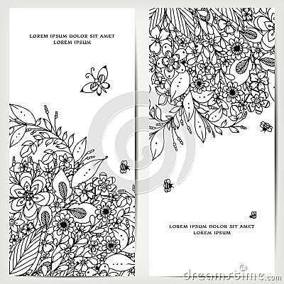 Vector illustration of card with floral banners Zen Tangle, doodling. Vector Illustration