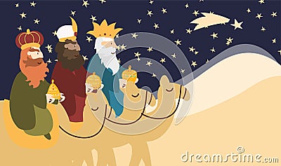 Vector illustration card for Happy Three Kings Day celebration Vector Illustration