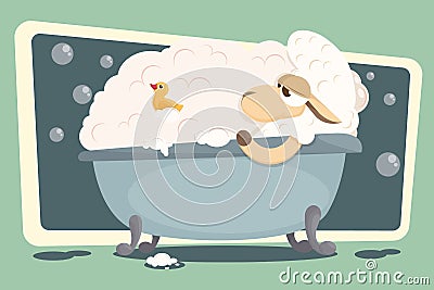 Vector illustration. Card with relaxing baby lamb. Vector Illustration