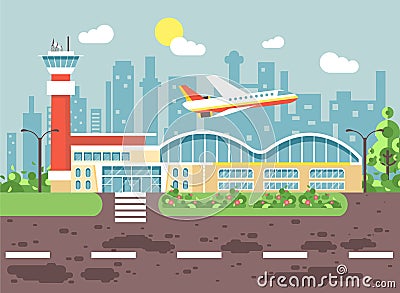 Vector illustration cartoon airport, late delay departing plane, awaiting for travel trip holiday weekend flat style Vector Illustration