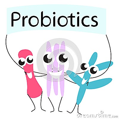 Vector illustration of cartoon, animated, fun bacteria probiotics. Vector Illustration