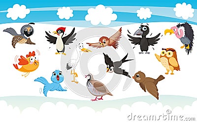 Vector Illustration Of Cartoon Birds Vector Illustration