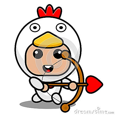 Chicken animal mascot costume archery heart Vector Illustration