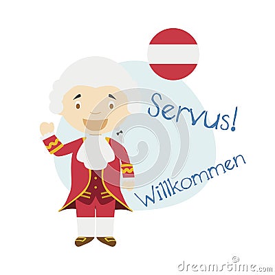 Vector illustration of cartoon character saying hello and welcome in German from Austria Vector Illustration