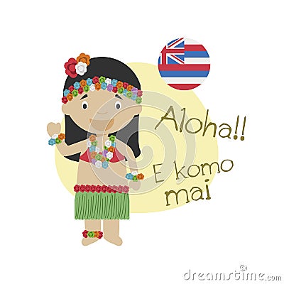 Vector illustration of cartoon character saying hello and welcome in Hawaiian Vector Illustration