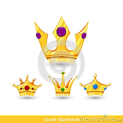 Cartoon crowns set with shadow Vector Illustration